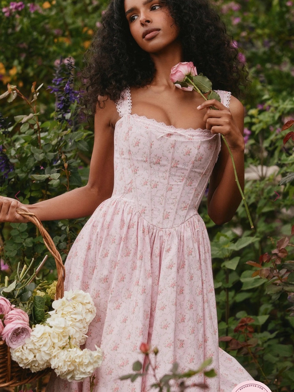House of CB AMARA
Pink Rose Print Stretch Cotton Corset Midi Dress